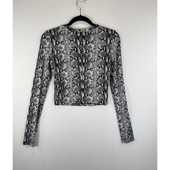 Alice + Olivia Womens Top Gray Delaina Snakeskin Print Cropped Long Sleeve XS - Picture 8 of 12